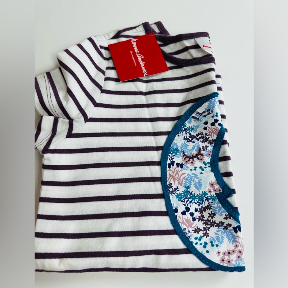 Hanna Andersson Striped Shirt with Floral Moon Patch, Cotton, size 10Y